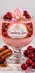AI-styled illustrative product image for Heaven's Glow Cranberry Spice candle; details may differ from the actual candle