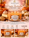 AI-styled promotional illustration of Pumpkin three-wick candle, inspired by the real glass vessel. Actual product differs from artwork.