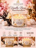 AI-styled promotional illustration of Vanilla three-wick candle, inspired by the real glass vessel. Actual product differs from artwork.